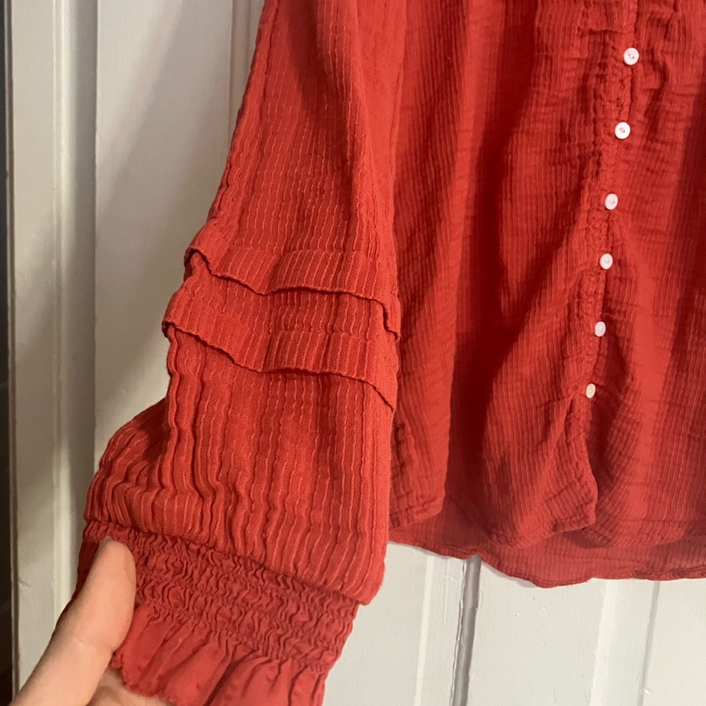 Faherty Willa Button Down Peasant Blouse Coral Bo… - image 8